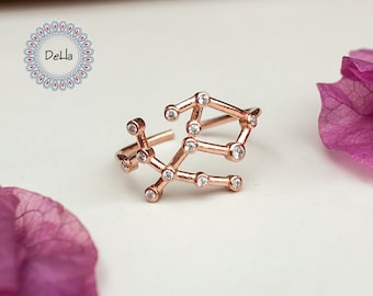 Handmade Rose Gold Plated Sterling Silver Virgo Zodiac Ring