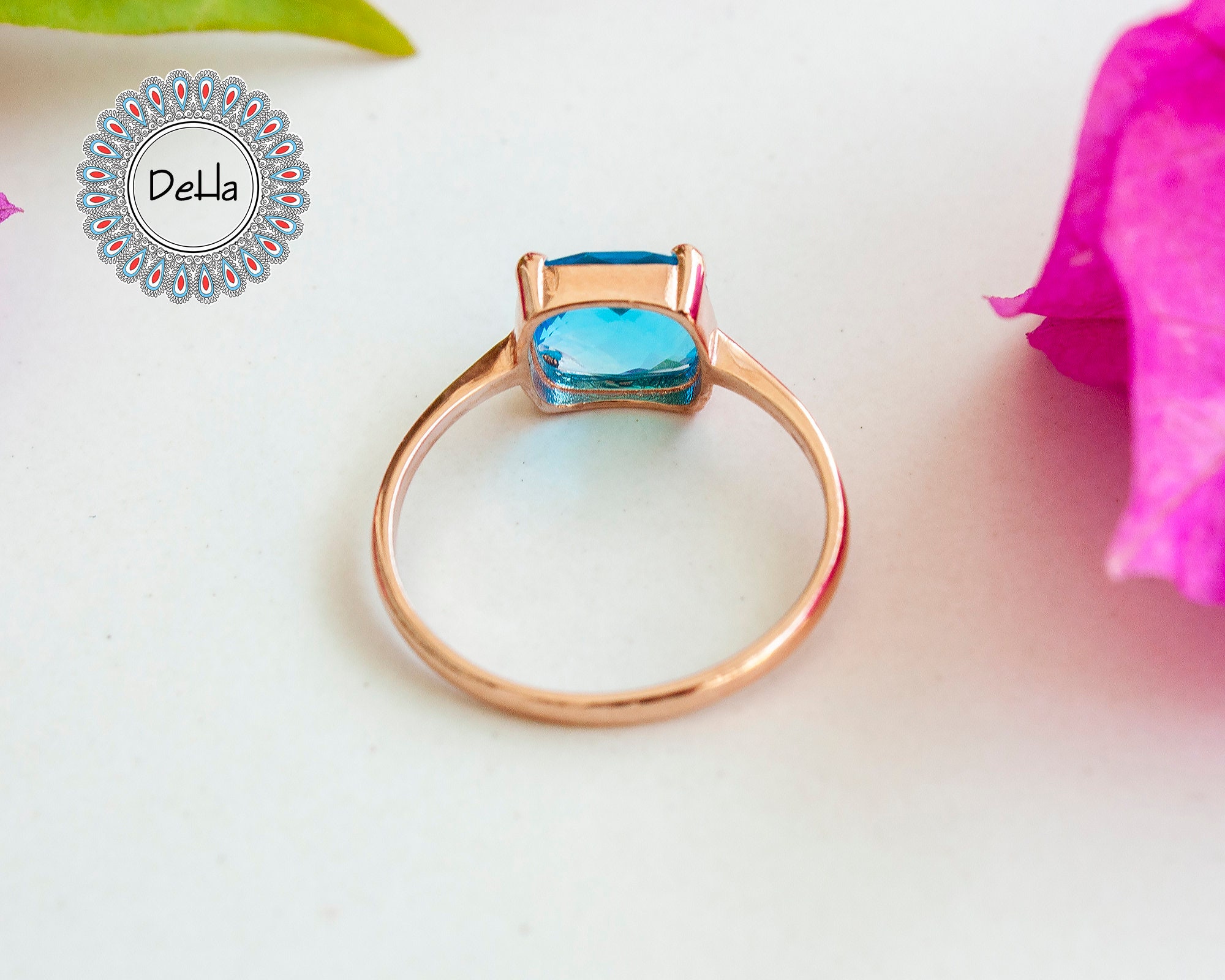 Handmade Sterling Silver Rose Gold Plated Swiss Blue Topaz Ring - Etsy