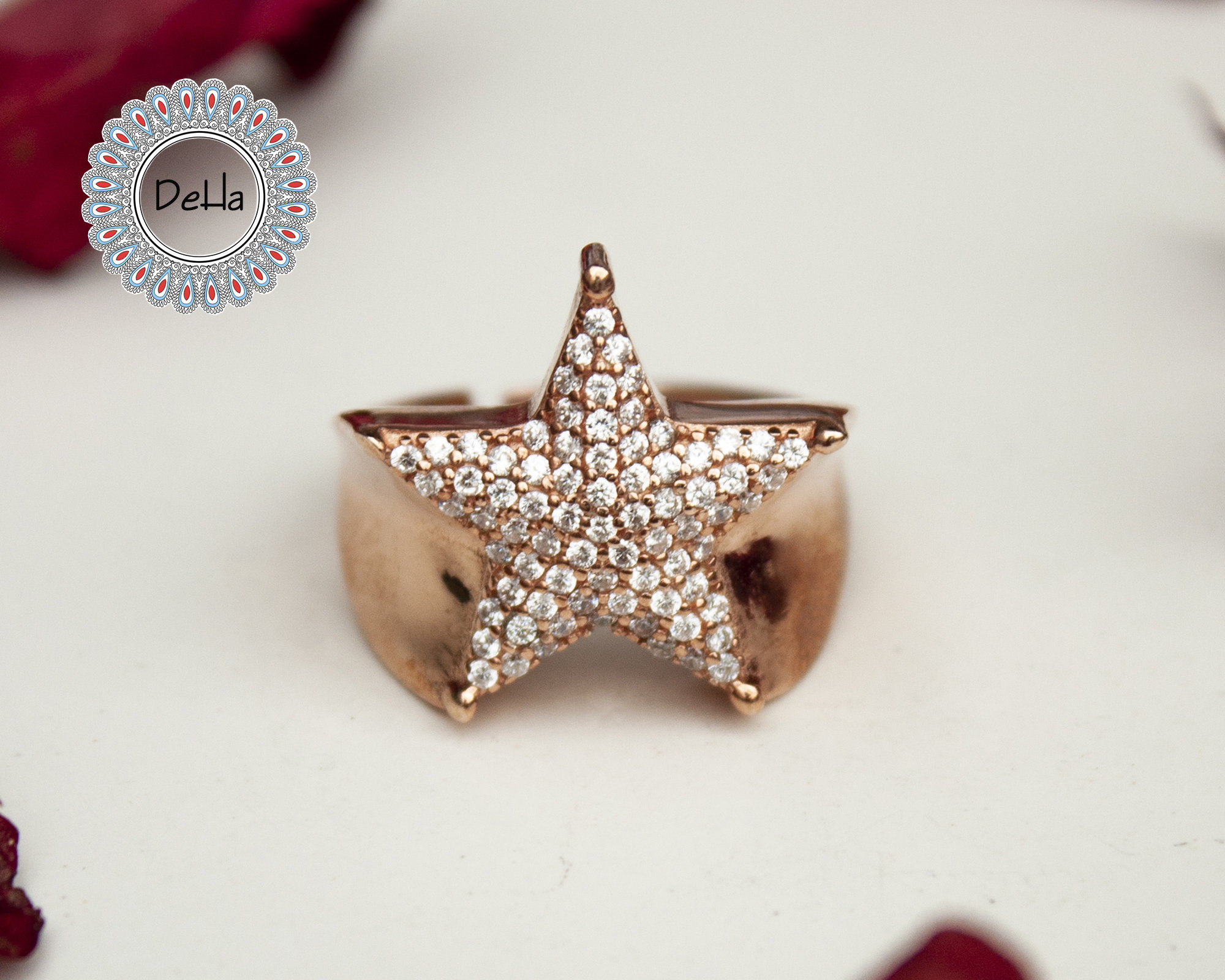 Rose Gold Plated Star Ring: 925 Sterling Silver, Cubic Zircon - Etsy
