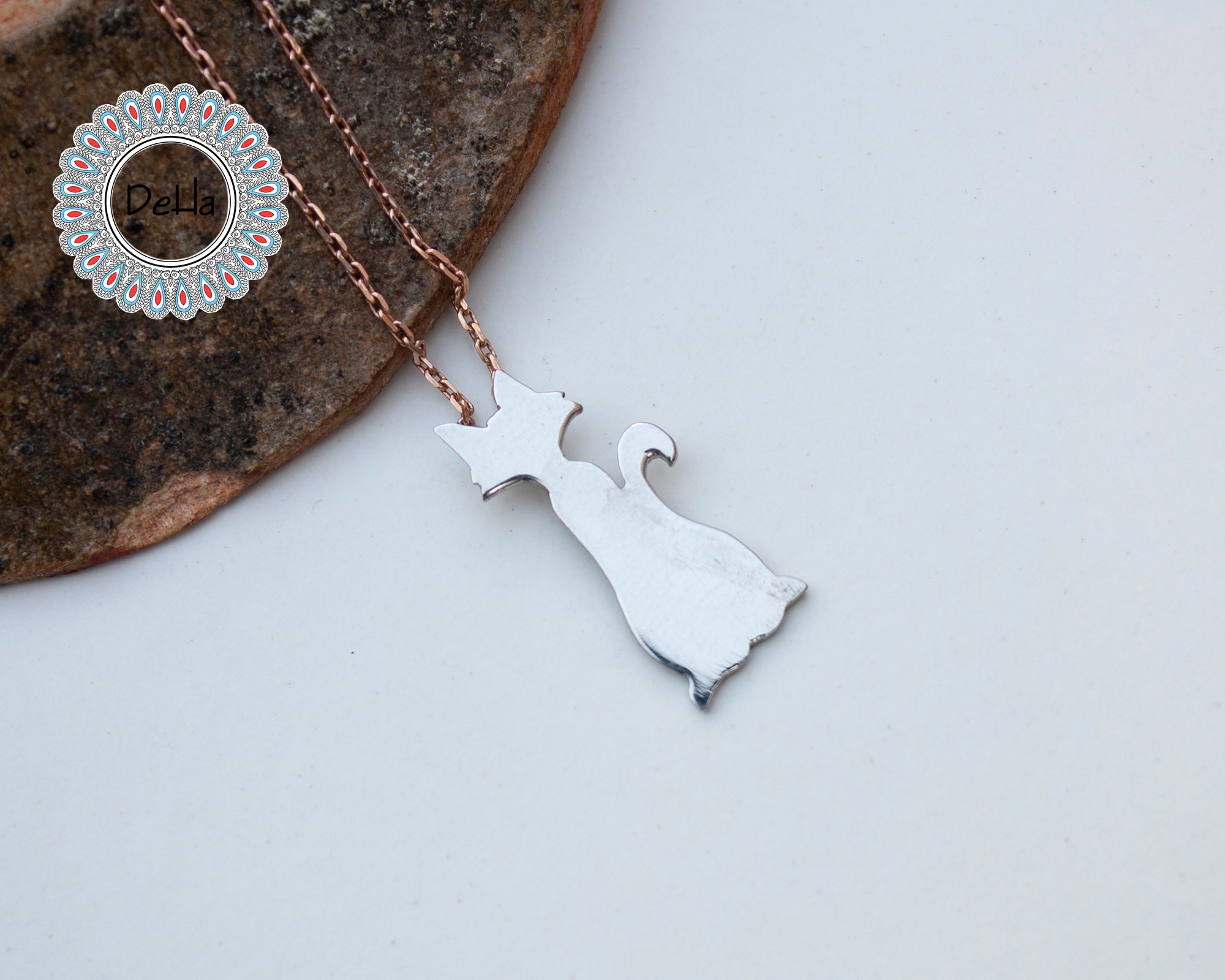 Sterling Silver Cat Necklace: Rose Gold Plated Charm, 925 Silver - Etsy