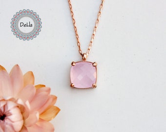 Colar minúsculo de quartzo rosa banhado a ouro rosa, colar pequeno com pedras preciosas, pedra semipreciosa rosa, colar inicial em ouro rosa