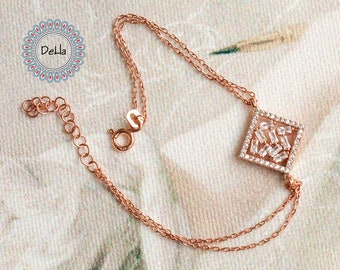 Rose Gold Plated Baguette Cut Bracelet: Sterling Silver Art Deco Jewelry