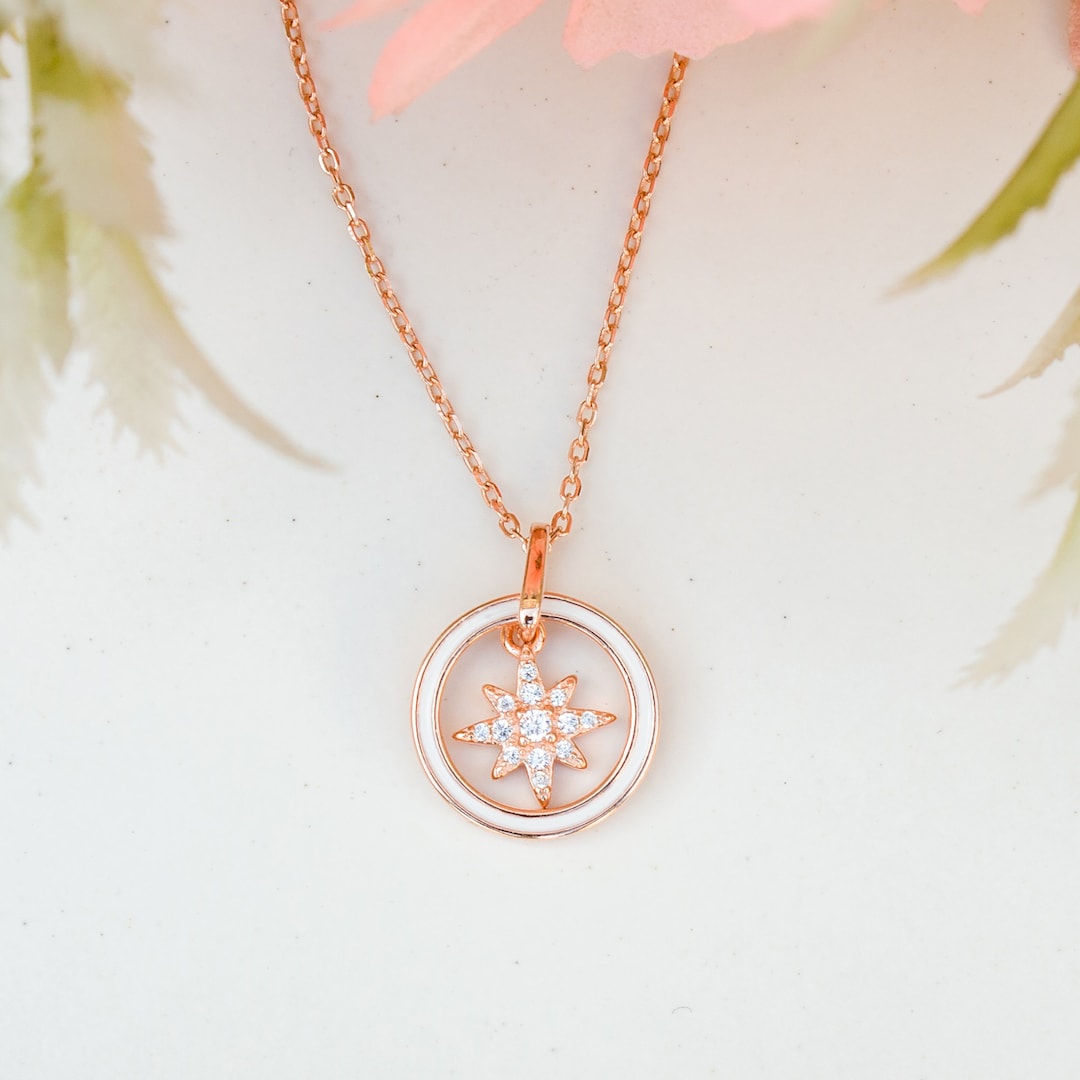 Rose Gold North Star Pendant Necklace in 925 Sterling Silver, Celestial