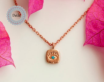 Rose Gold Plated Turquoise Evil Eye Necklace: Sterling Silver