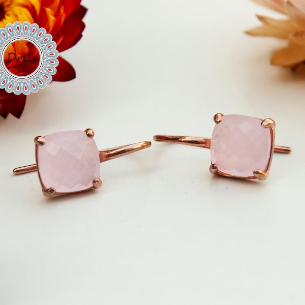 Cute Rose Quartz Earrings, Rose Quartz, Pink Earrings, Quartz Earrings, Rose Gold Plated, Pink Stone Earrings, Gift For Her