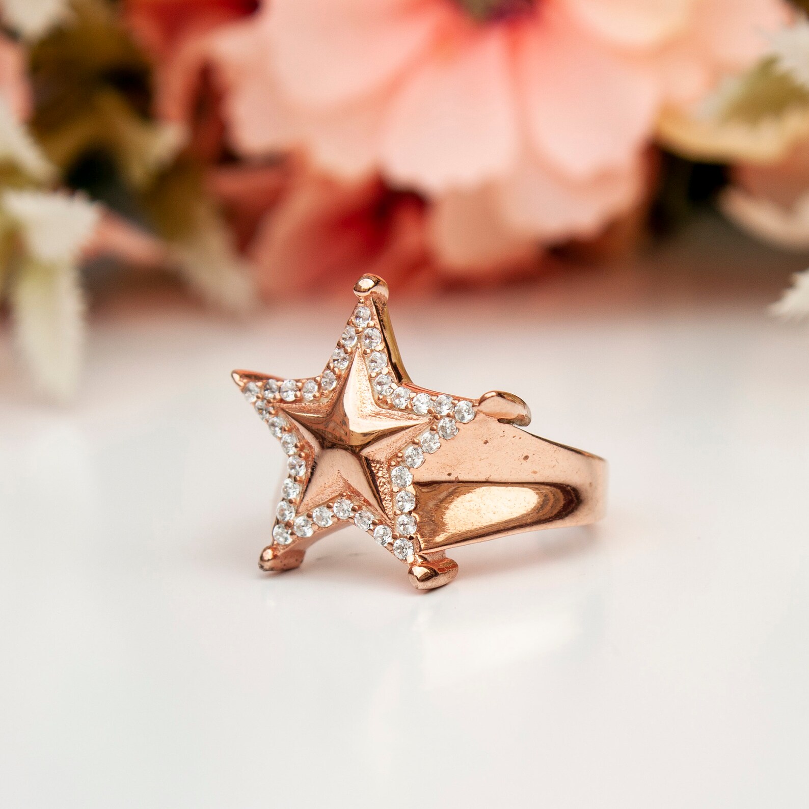 Star Shaped Ring, Dainty Women Pinky Ring, Rose Gold Statement Ring ...