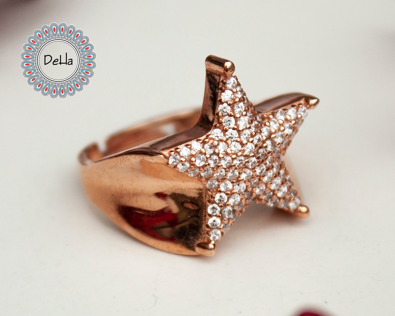 Starz Design Rose Gold Plated Star Ring: 925 Sterling Silver, Cubic Zircon - Etsy