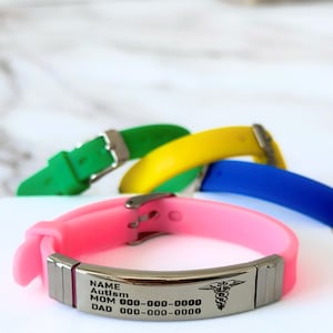 Kids medical bracelet, Emergency bracelet, Child Medical id bracelet, Safety Bracelet, Custom Medical alert bracelet kids, Diabetes bracelet