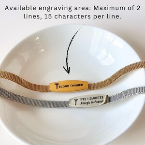 Medical alert bracelet women, Allergy bracelet medical jewelry, Custom Medical id bracelet waterproof, Engraved diabetic emergency bracelet image 10