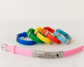 Custom Medical ID Bracelet Kid, Emergency Contact, Waterproof Silicone