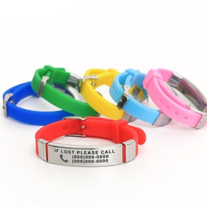Waterproof kids emergency bracelet, personalized silicone medical ID with phone number, safety wristband for lost child