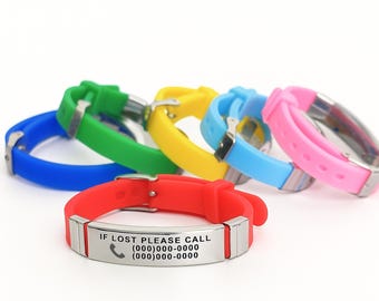 Personalized Kids Medical ID Bracelet, Waterproof Silicone Safety Wristband