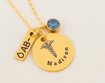 Custom Medical Alert Necklace: Engraved Stainless Steel ID with Birthstone