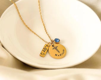 Medical id Necklace for Women, Birthstone, Allergy prescription name medical necklace, Medical alert Jewelry