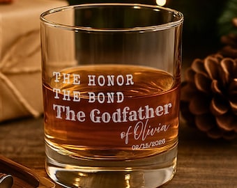 Personalized Godfather Whiskey Glass, Engraved Godfather Proposal Gift, Custom Baptism Keepsake For Godparent