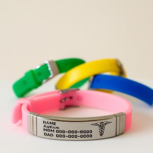 Kids medical bracelet, Emergency bracelet, Child Medical id bracelet, Safety Bracelet, Custom Medical alert bracelet kids, Diabetes bracelet