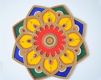 Rangoli Autocollant Mural Et Sol Acrylique Laxmi Charan | Pour Décoration Diwali, Pooja | Cadeau Festival