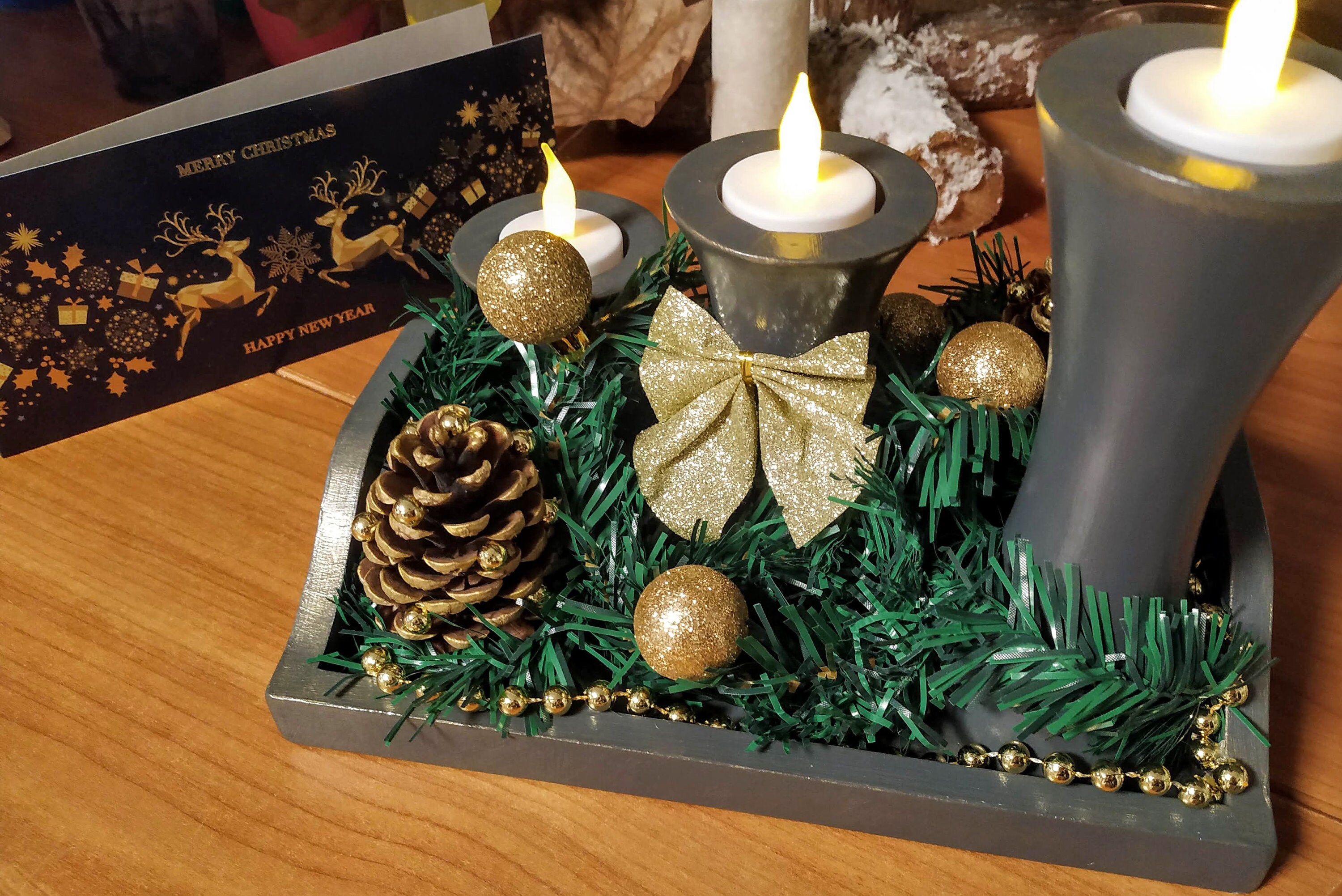 Plateau de Noël avec Bougeoirs 'one Shade Of Grey Collection. Ledsx3 Inclus Les Piles