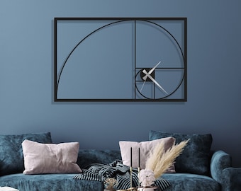 Fibonacci Spiral Wall Clock, Golden Ratio Wall Art, Mid Century Modern Wall Clock,  Unique Wall Clock, Minimalist Wall clock