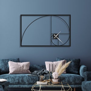 Fibonacci Spiral Wall Clock, Golden Ratio Wall Art, Mid Century Modern Wall Clock,  Unique Wall Clock, Minimalist Wall clock