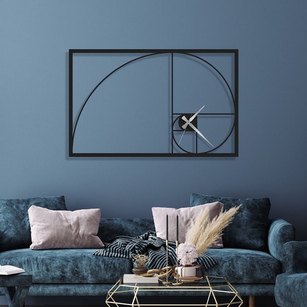 Fibonacci Spiral Wall Clock, Golden Ratio Wall Art, Mid Century Modern Wall Clock,  Unique Wall Clock, Minimalist Wall clock