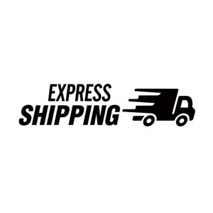 May include: Black and white illustration of a delivery truck with the text "EXPRESS SHIPPING" above it.
