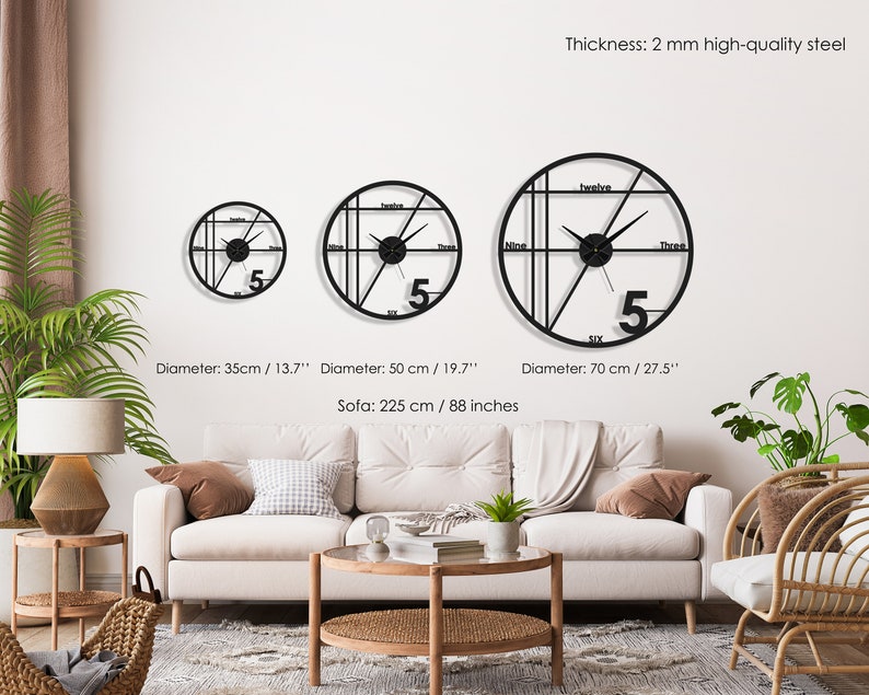 Minimalist Wall Clock, Large Wall Clock, Modern Wall Clock, Oversized Wall Clock, Unique Wall Clock, Silent Wall Clock, Housewarming Gift zdjęcie 7