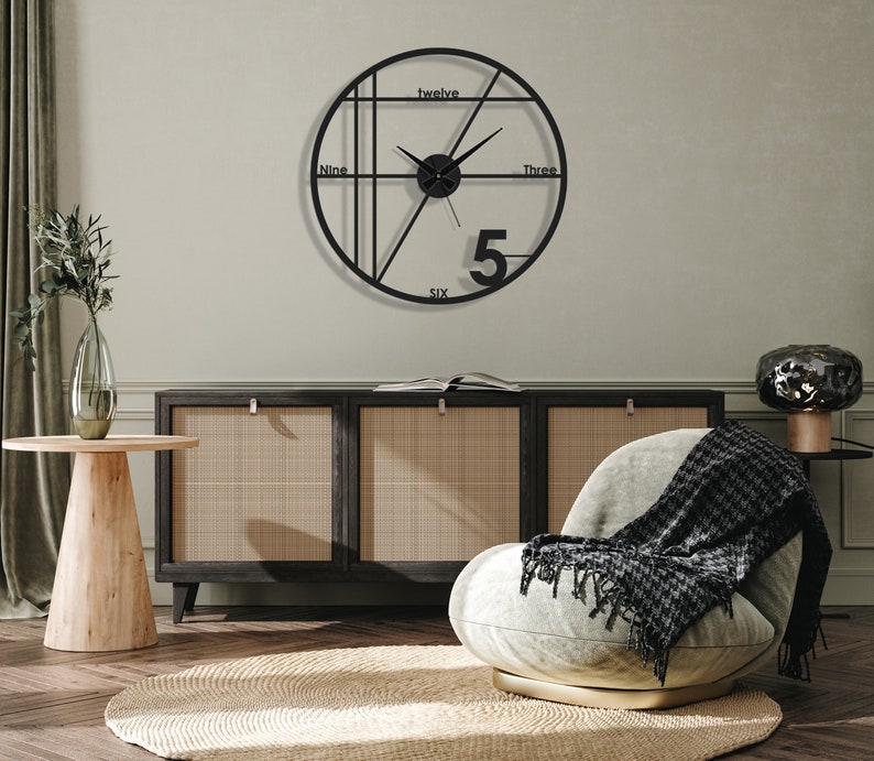 Minimalist Wall Clock, Large Wall Clock, Modern Wall Clock, Oversized Wall Clock, Unique Wall Clock, Silent Wall Clock, Housewarming Gift zdjęcie 6