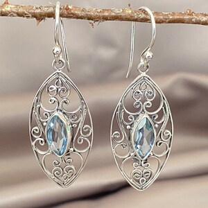 Blue Topaz Earrings, December Birthday Gifts, 925 Sterling Silver, Gift for her, Gift For Mom, Personalized, mothers day, Halloween Gift