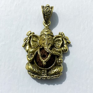 Ganesh Pendant, gift for mom, Handmade Ganesha Rudraksha Brass Pendant, Lucky Pendant, Handmade Jewelry, Personalized Gift, Halloween Gift