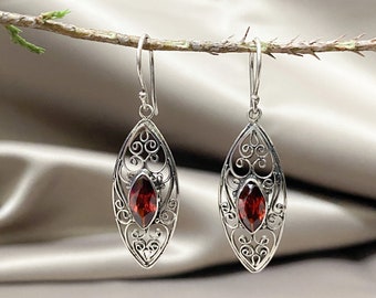 Boucles d’oreilles Garnet, Cadeaux d’anniversaire de janvier, 925 Argent Sterling, Cadeau pour elle, Bijoux personnalisés, Cadeau pour maman, Cadeau de la Saint-Valentin