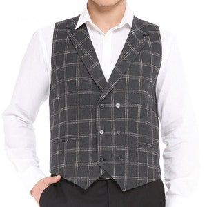 Mens Vest, Waist Coat for Men, Wedding Vest, Mens Vest, Formal, Groom Vest Black Check Design Waistcoat Tailored Fit For Men