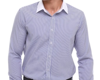blue white stripe dress shirt Women's Modern Fit Dress Shirt in Blue Stripe XL