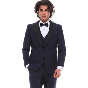Navy Men’s Tuxedo Shawl Lapel Suit – Perfect for Weddings & Formal Events