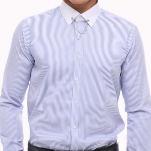 Men&#39;s Lilac Striped Pinned Collar Shirt: Slim Tailored Fit