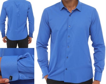 ICONIC Men's NIGHT BLUE Shirt Doubler - Dark Blue Double Cuff Shirt With Studs for Men