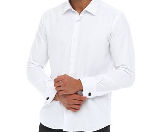 ICONIC Men's WHITE Shirts DOUBLER - White Double Cuff Shirt With Studs for Men