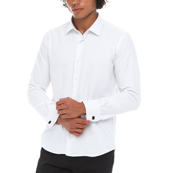 ICONIC Men's WHITE Shirts DOUBLER - White Double Cuff Shirt With Studs for Men