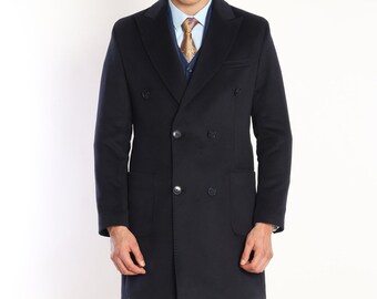 Men's Overcoat - NAVY Wool Cashmere Coat by ECCA CHIC, London