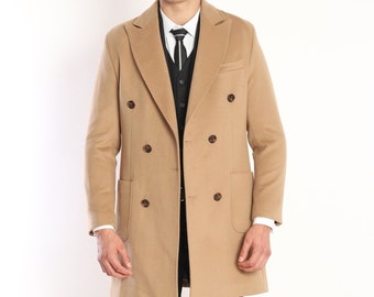 Men's Overcoat - CAMEL Wool Cashmere Coat by ECCA CHIC, London