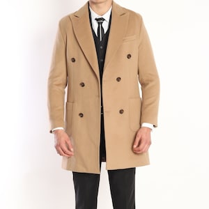 Men’s Elegant Camel Overcoat | Wool Blend | Double-Breasted Design | Master Slim Tailored Fit