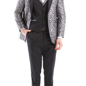 Get Men’s Elegant Grey Jacquard Suit | 4-Piece Formal & Wedding Set