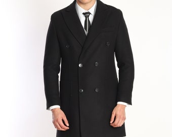 Men's Overcoat - BLACK Wool Cashmere Coat by ECCA CHIC, London