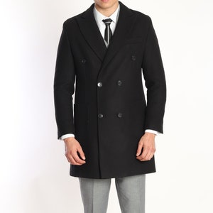 Men’s Black Double-Breasted Overcoat | Wool Blend Winter Coat | Master Slim Tailored Fit