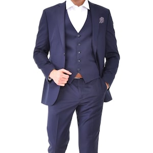 Navy Blue Plain Three Piece Suit - Master Fitting - Cool Lining