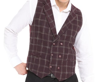 Men’s Chic Burgundy Double-Breasted Waistcoat | Master Tailored Fit