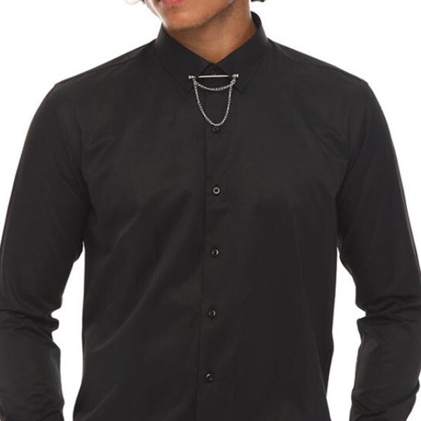 ICONIC BLACK PINNED - Black Pinned Collar Shirt for Men
