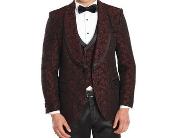 MARDINI CLARET - Burgundy Jacquard Four Piece Dinner & Wedding Suit