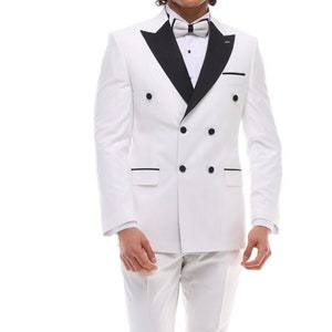 White Men’s Tuxedo Double Breasted Suit – Perfect for Weddings & Formal Events