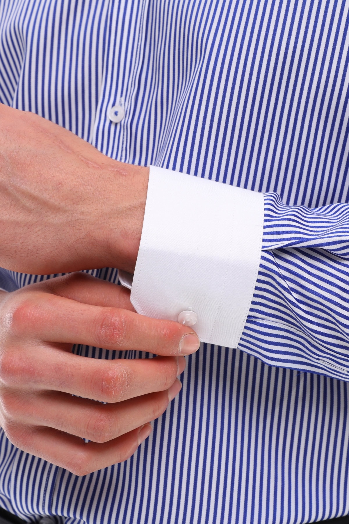 blue and white striped dress shirt and tie Men's White Blue Striped Dress Shirt | Tailored Fit main image 0